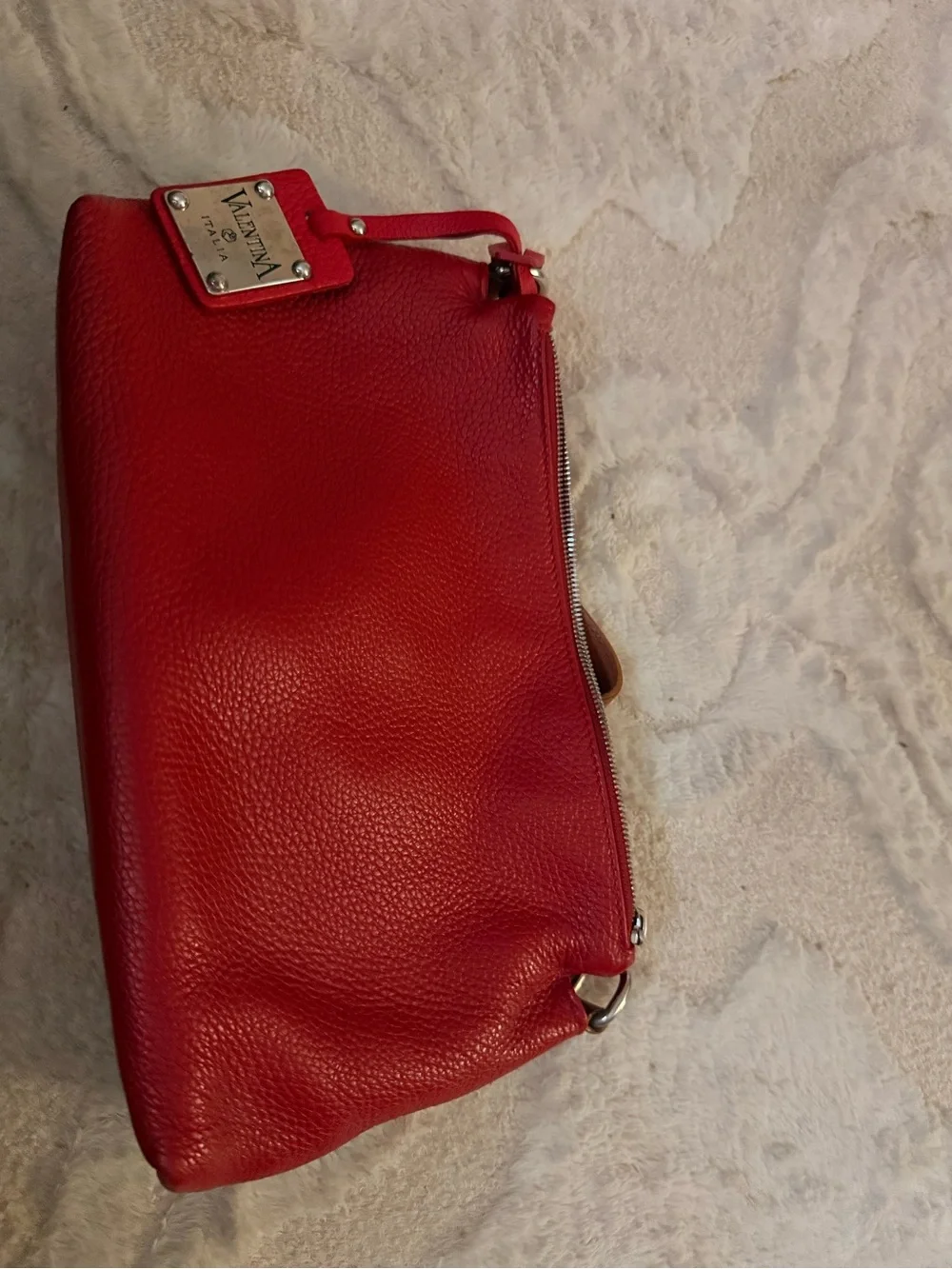 Valentina Red Pebbled Leather Zip Clutch